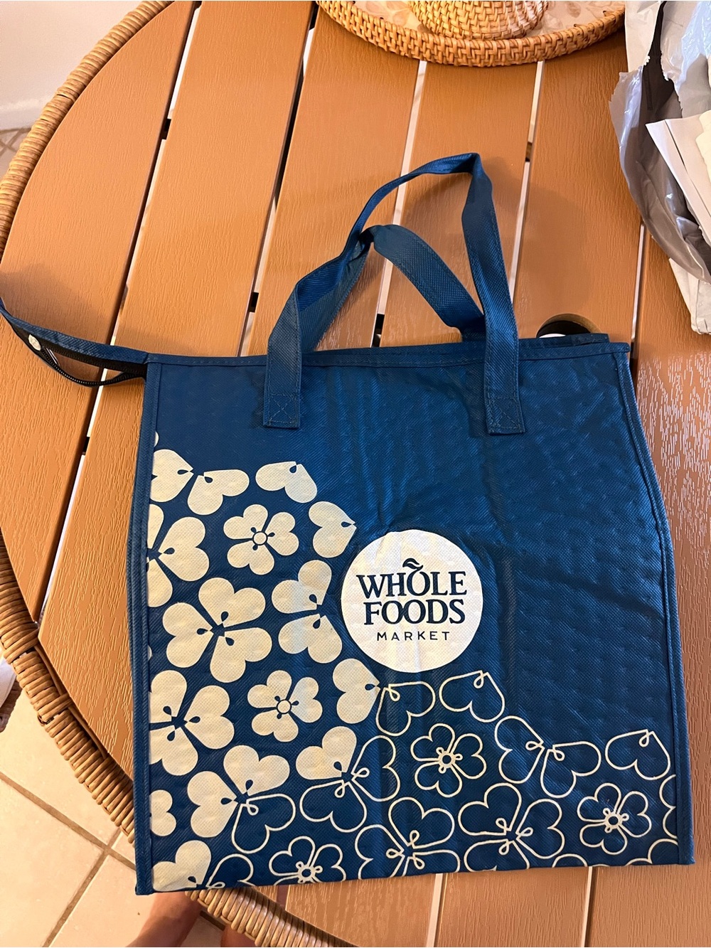 Whole Foods Market Blue Reusable Cooler Tote with Floral Print